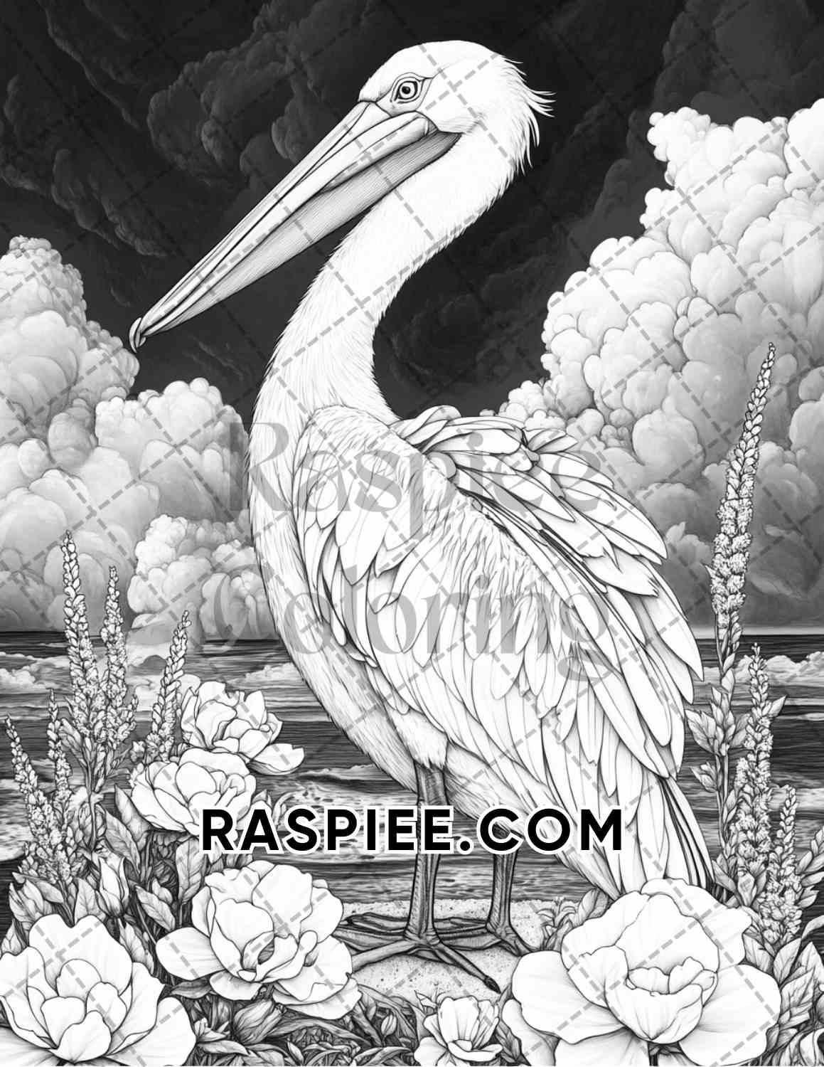 Flowers and Birds Adult Coloring Pages Printable PDF Instant Download - RASPIEE