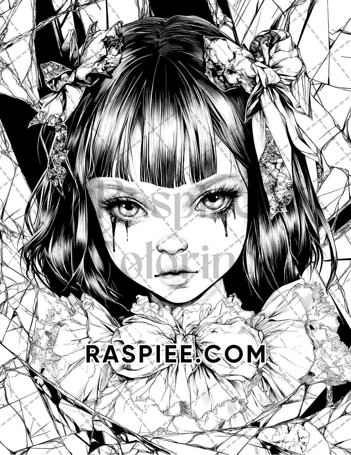 Haunted Dolls Halloween Horror Adult Coloring Pages Printable PDF Instant Download - RASPIEE