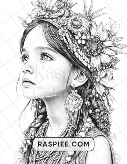 88 Bohemian Little Girls Portrait Adult Coloring Pages