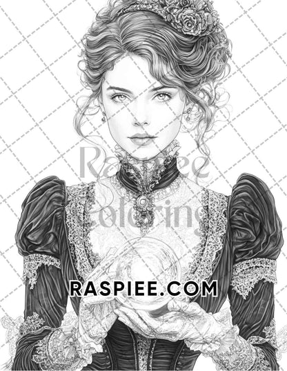 Enchanted Witches Adult Coloring Pages Printable PDF Instant Download - RASPIEE