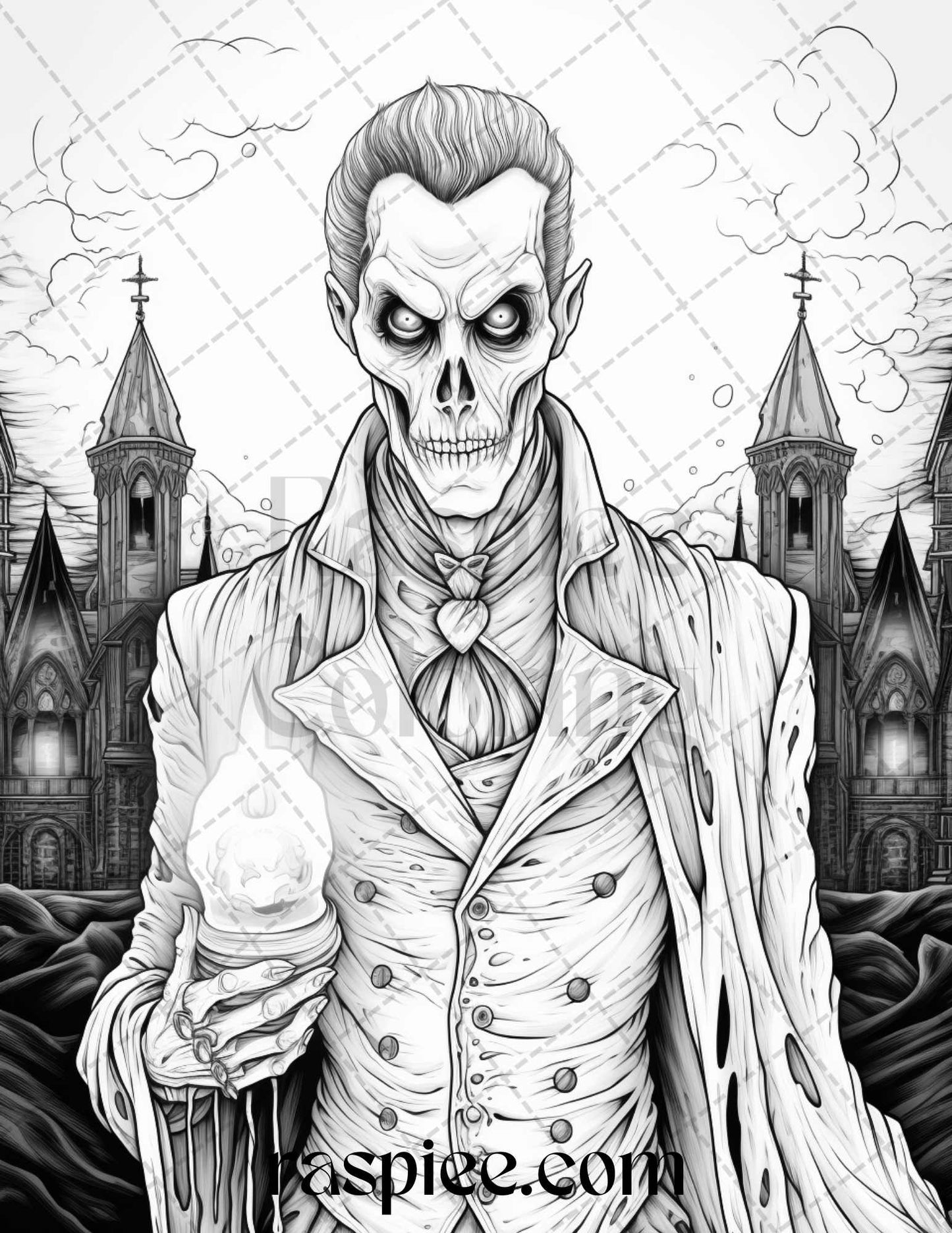 60 Halloween Vampire Grayscale Coloring Pages Printable for Adults, PDF File Instant Download