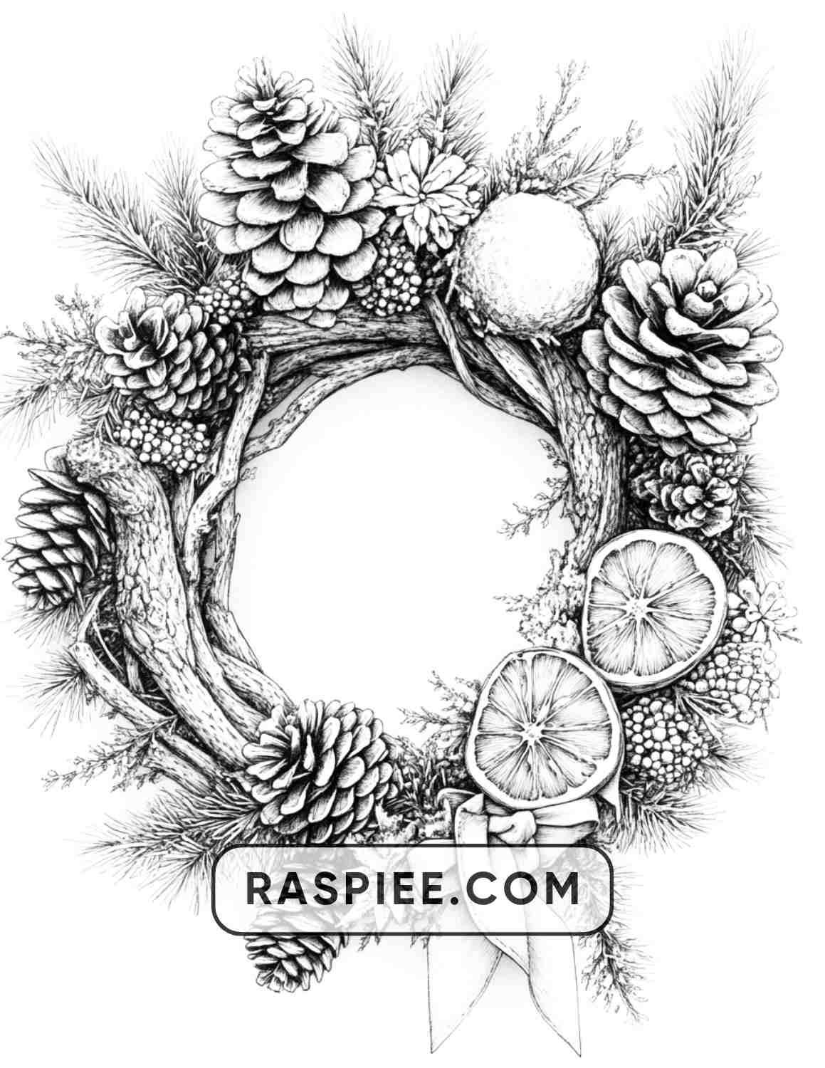 72 Christmas Wreaths Adult Coloring Pages - RASPIEE