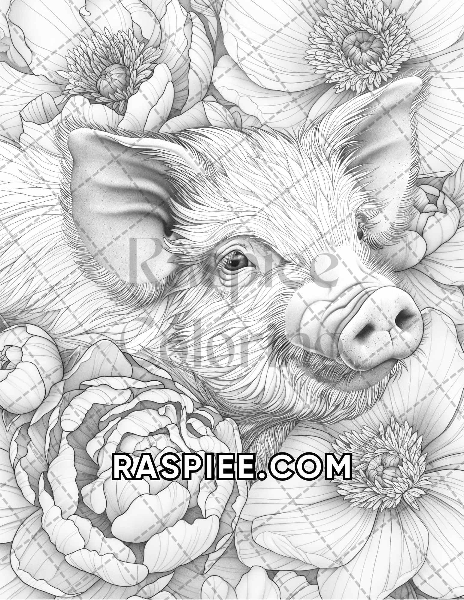 75 Animals in Flowers Grayscale Adult Coloring Pages Printable PDF Instant Download - RASPIEE