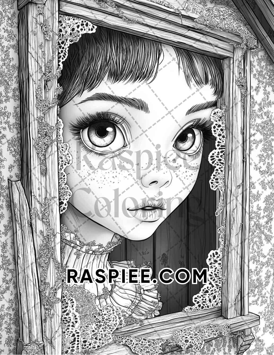 Haunted Dolls Halloween Horror Adult Coloring Pages Printable PDF Instant Download - RASPIEE