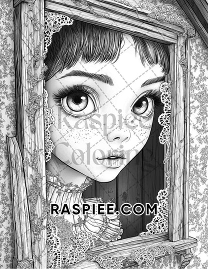 Haunted Dolls Halloween Horror Adult Coloring Pages Printable PDF Instant Download - RASPIEE