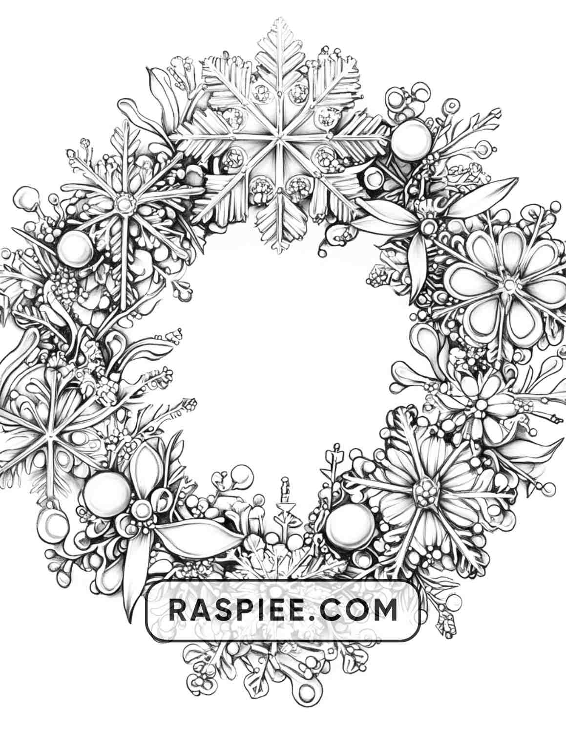 72 Christmas Wreaths Adult Coloring Pages - RASPIEE