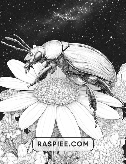 Insects and Flowers Adult Coloring Pages - RASPIEE