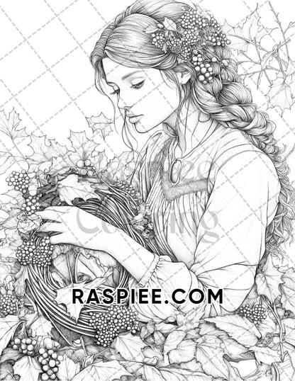 Autumn Beauties Portrait Adult Coloring Pages Printable PDF Instant Download