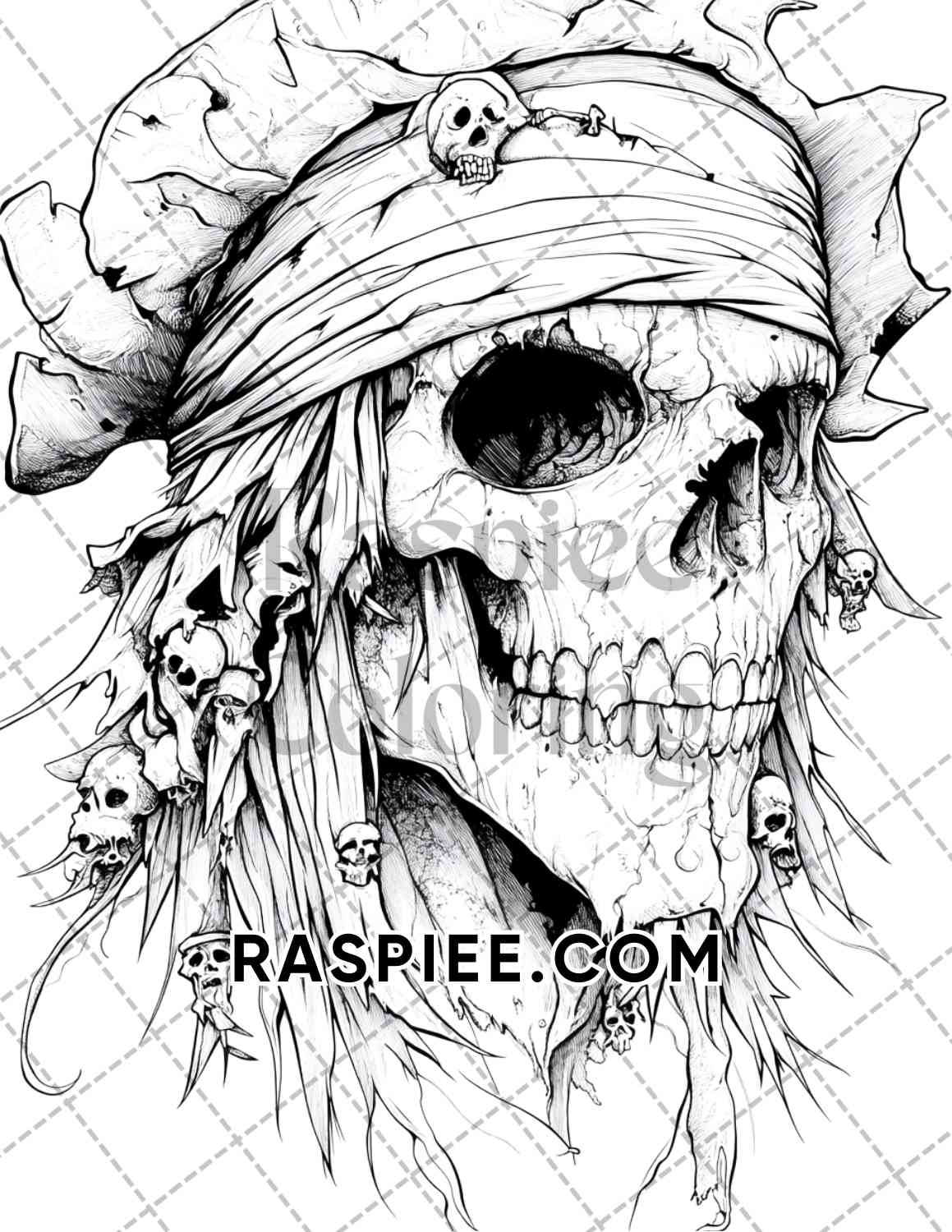 Zombie Pirates Halloween Adult Coloring Pages Printable PDF Instant Download