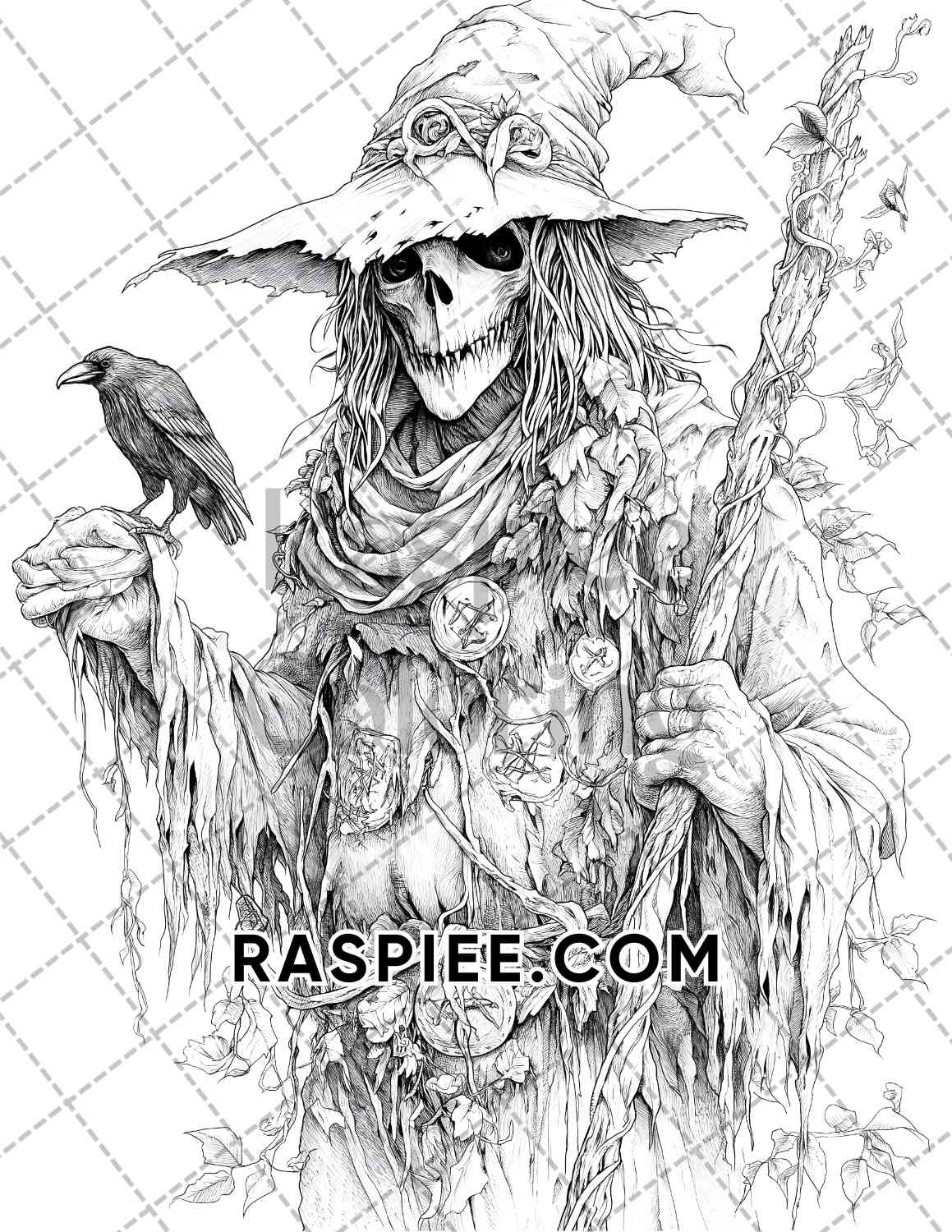 Horror Scarecrow Halloween Adult Coloring Pages Printable PDF Instant Download