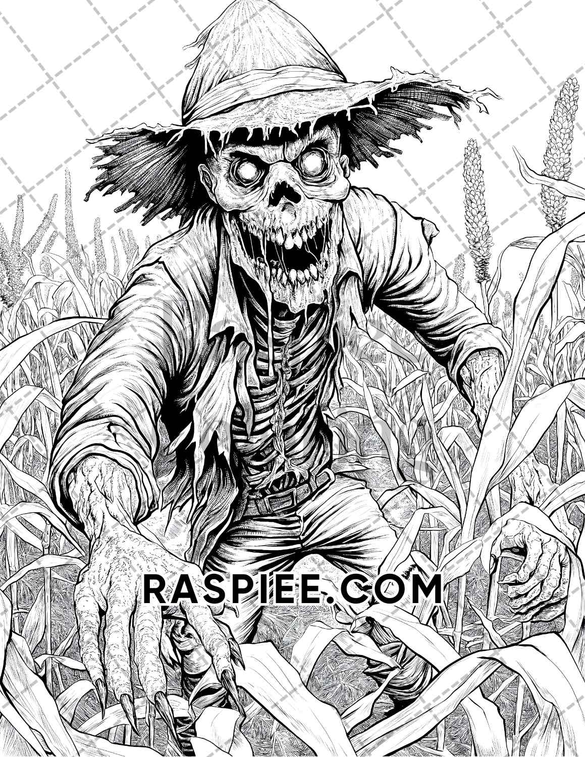 Scary Zombies Halloween Adult Coloring Pages Printable PDF Instant Download