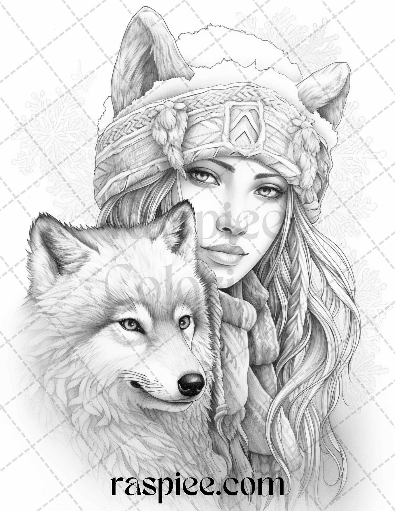 60 Beautiful Winter Girls Grayscale Coloring Pages Printable for Adults, PDF File Instant Download - raspiee