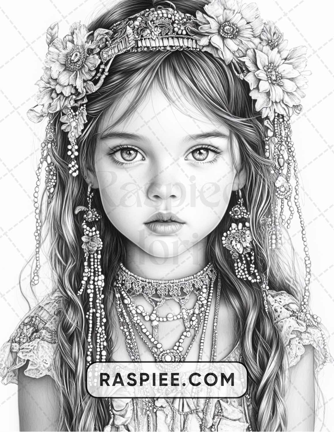 88 Bohemian Little Girls Portrait Adult Coloring Pages