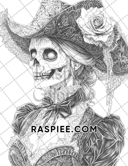 Victorian Zombies Halloween Adult Coloring Pages Printable PDF