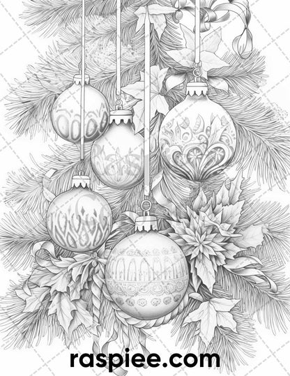 60 Merry Christmas Grayscale Coloring Pages Printable for Adult, Holiday Relaxation Art, PDF File Instant Download