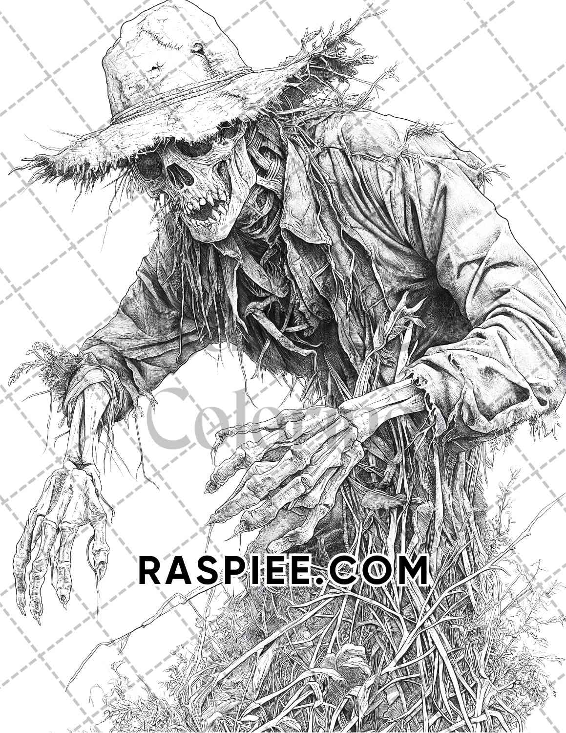 Horror Scarecrow Halloween Adult Coloring Pages Printable PDF Instant Download