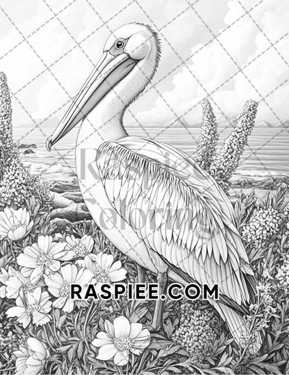 Flowers and Birds Adult Coloring Pages Printable PDF Instant Download - RASPIEE