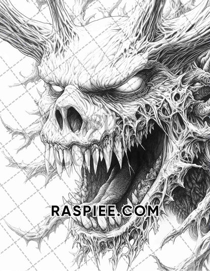 Horror Demons Halloween Adult Coloring Pages Printable PDF Instant Download