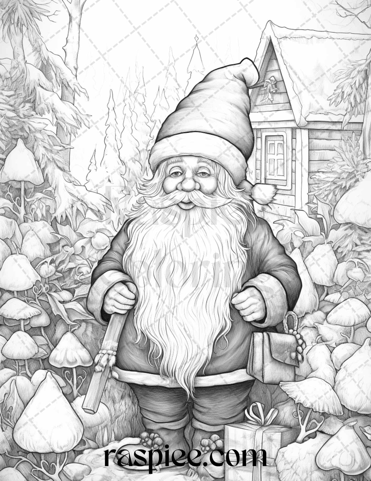60 Christmas Gnomes Grayscale Coloring Pages Printable for Adults and Kids, PDF File Instant Download