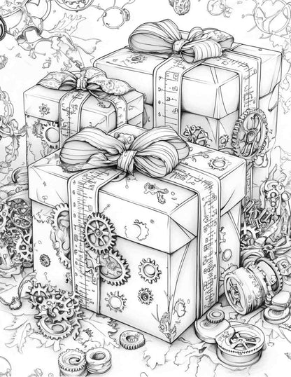 Steampunk Christmas Adult Coloring Pages Printable PDF Instant Download