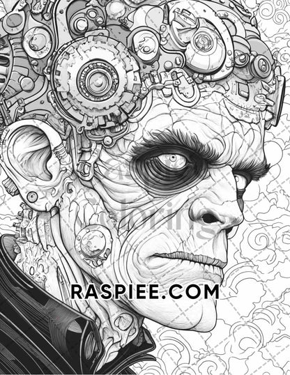 Steampunk Halloween Adult Coloring Pages Printable PDF Instant Download