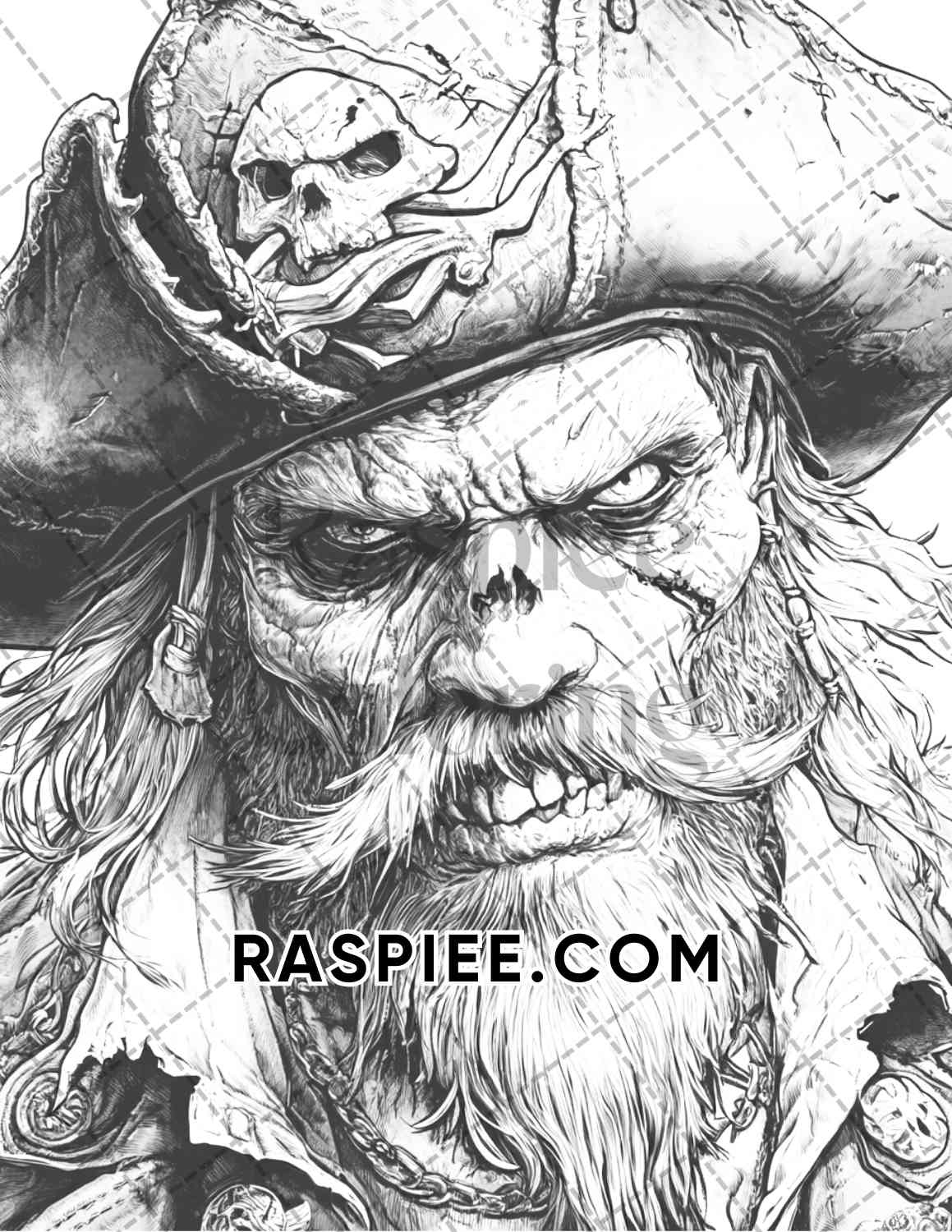 Zombie Pirates Halloween Adult Coloring Pages Printable PDF Instant Download