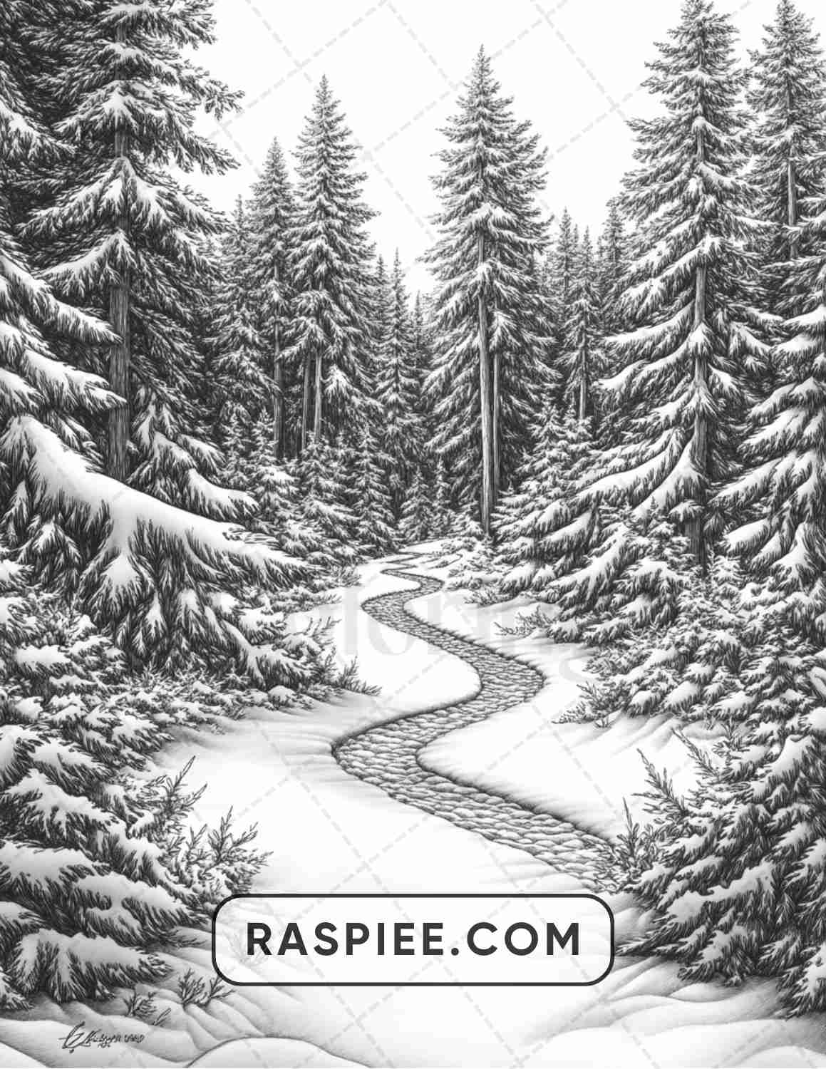 82 Winter Landscapes Adult Coloring Pages - RASPIEE