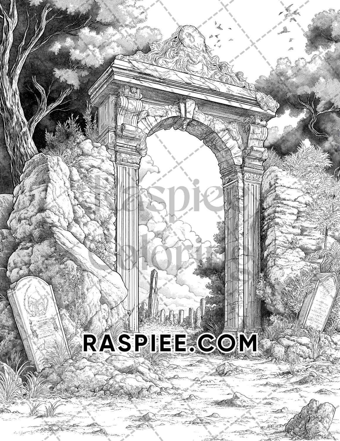 Halloween Surreal Adult Coloring Pages Printable PDF Instant Download - RASPIEE