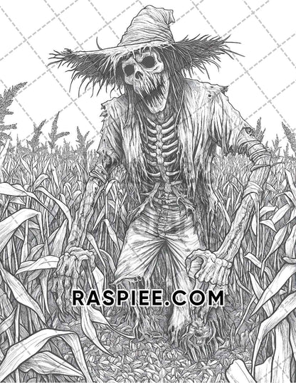 Scary Zombies Halloween Adult Coloring Pages Printable PDF Instant Download