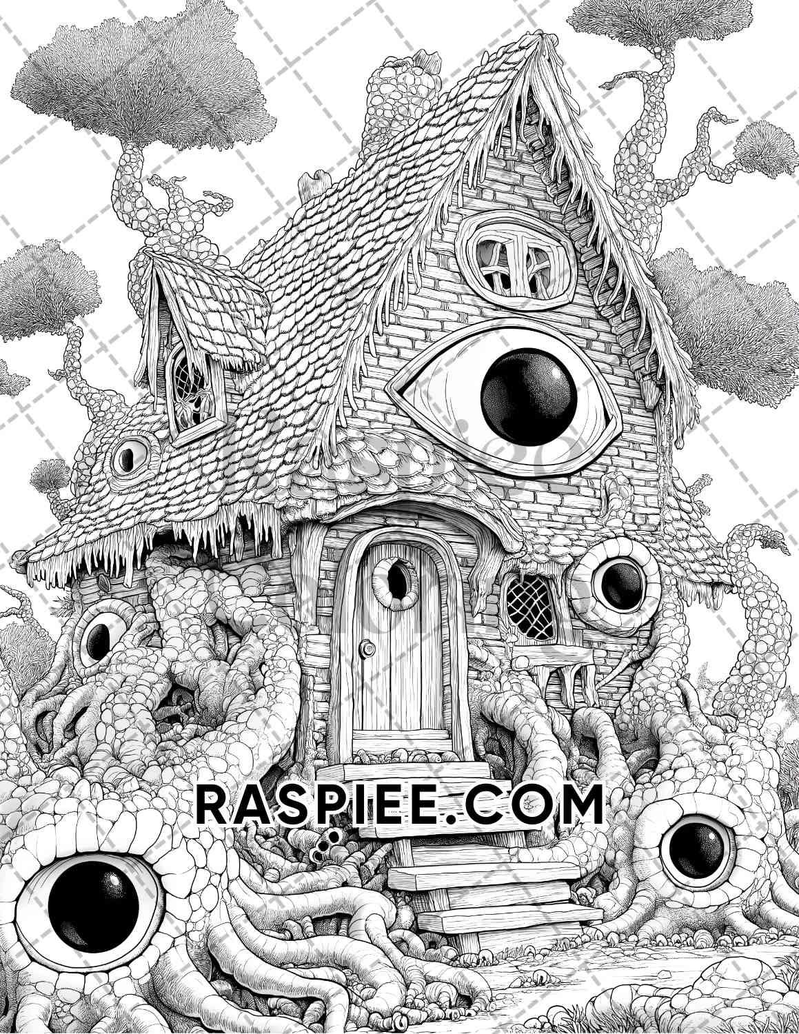 Halloween Surreal Adult Coloring Pages Printable PDF Instant Download - RASPIEE