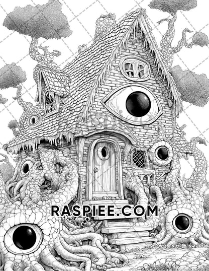 Halloween Surreal Adult Coloring Pages Printable PDF Instant Download - RASPIEE