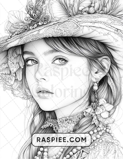 88 Bohemian Little Girls Portrait Adult Coloring Pages