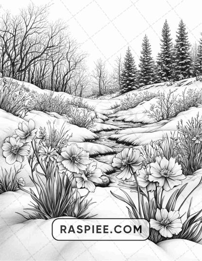 82 Winter Landscapes Adult Coloring Pages - RASPIEE