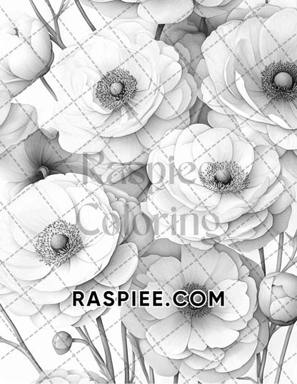 Seasonal Flowers Adult Coloring Pages Printable PDF Instant Download