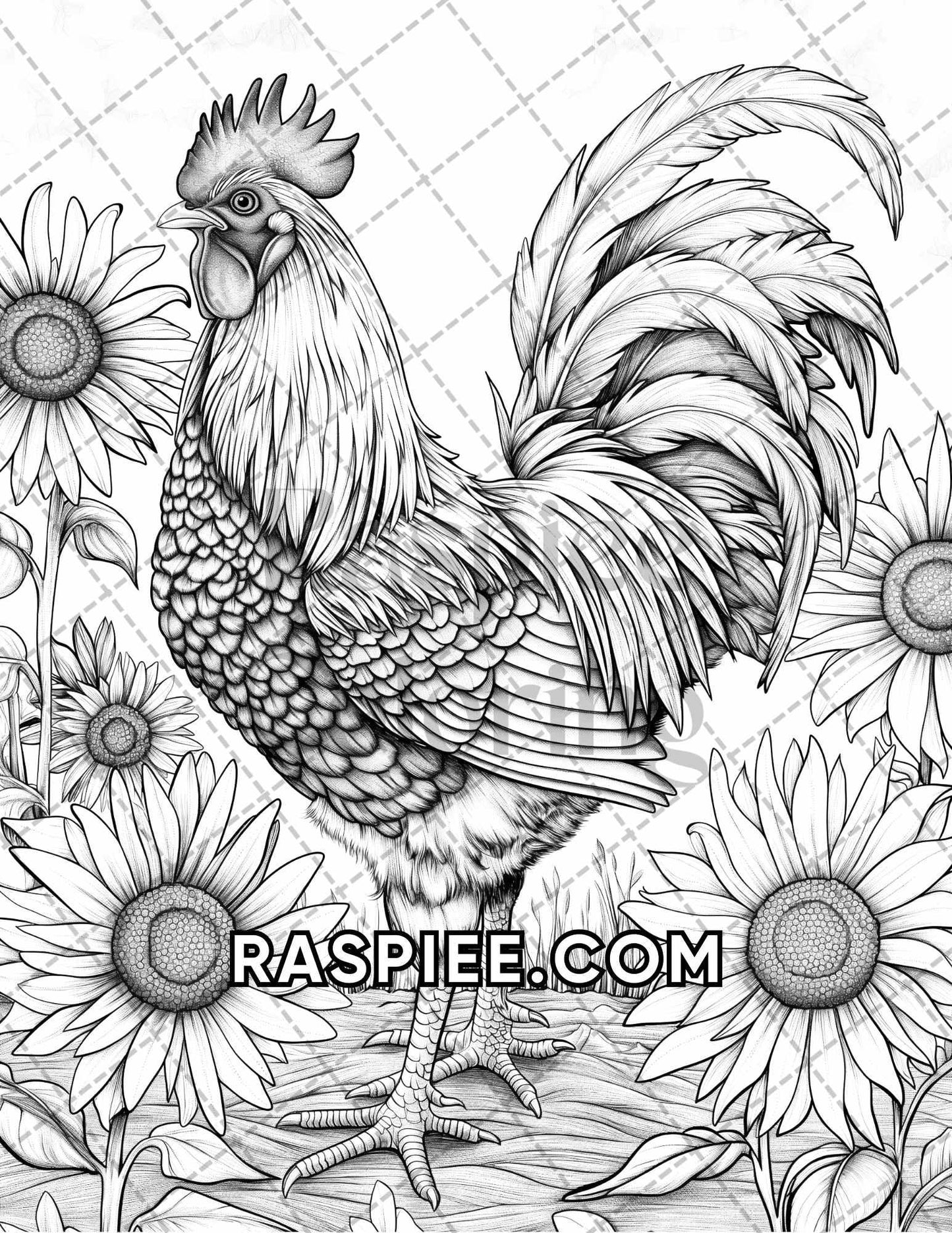 75 Animals in Flowers Grayscale Adult Coloring Pages Printable PDF Instant Download - RASPIEE