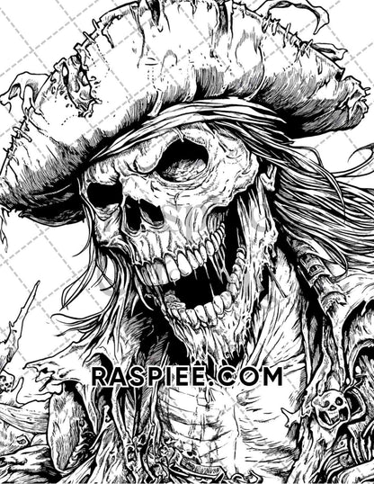 Zombie Pirates Halloween Adult Coloring Pages Printable PDF Instant Download