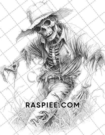 Horror Scarecrow Halloween Adult Coloring Pages Printable PDF Instant Download