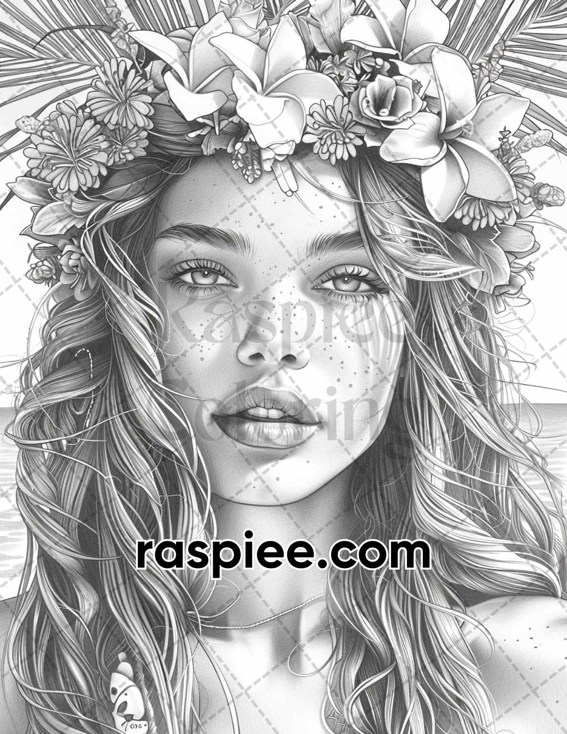 adult coloring pages, adult coloring sheets, adult coloring book pdf, adult coloring book printable, grayscale coloring pages, grayscale coloring books, grayscale illustration, portrait adult coloring pages, portrait adult coloring book, Beautiful Tropical Girls Grayscale Adult Coloring Pages