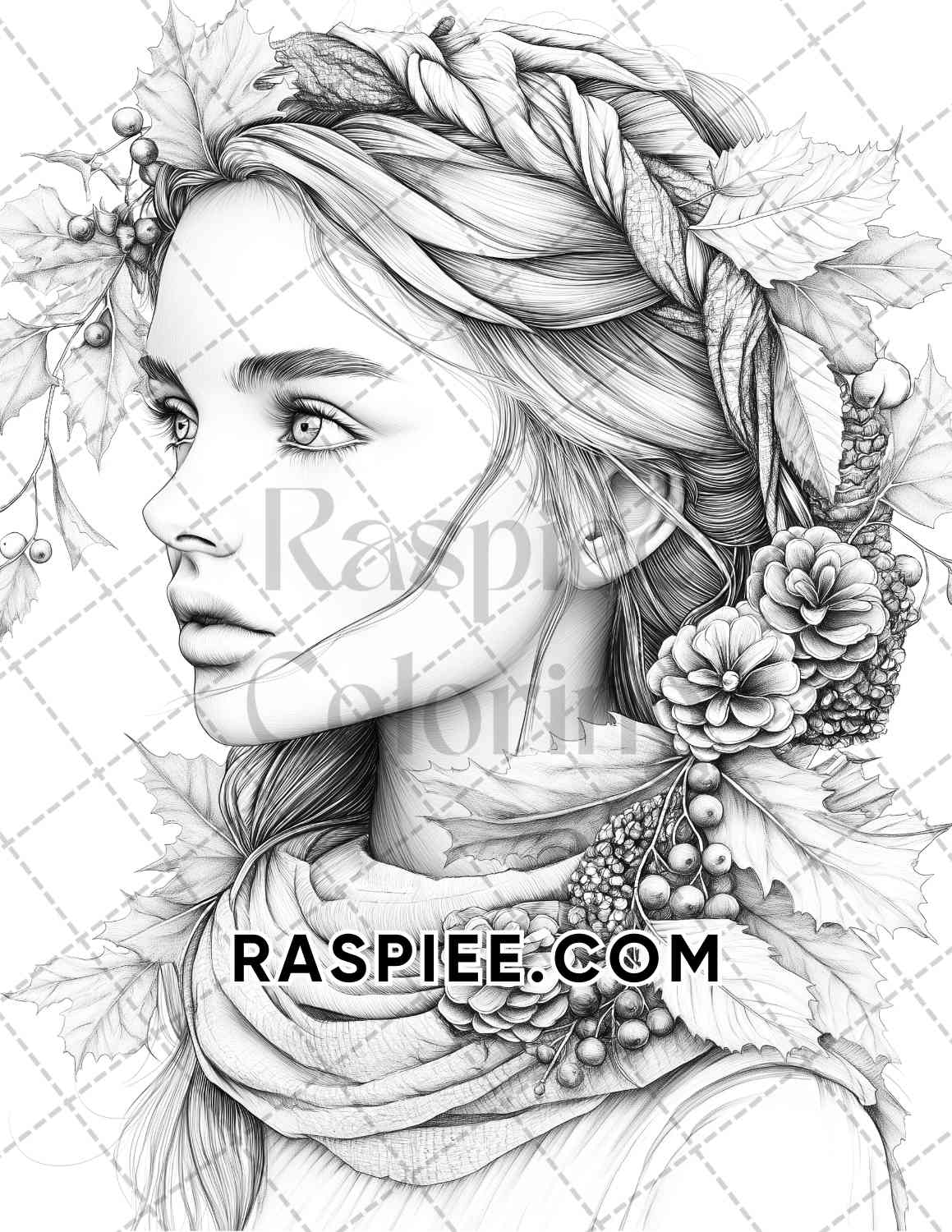 Autumn Beauties Portrait Adult Coloring Pages Printable PDF Instant Download