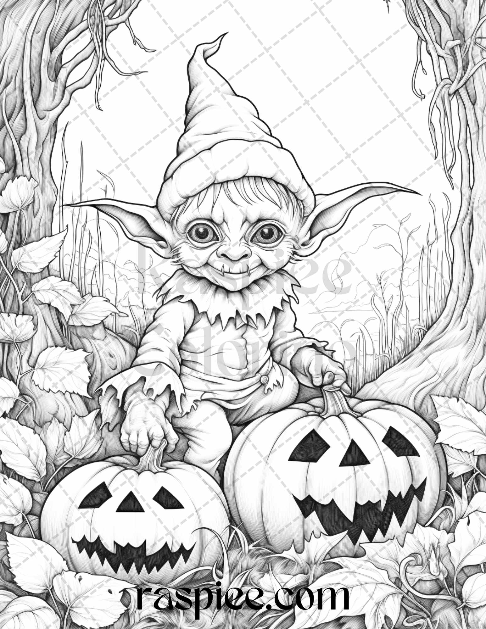 Halloween Goblin Coloring Page, Adult Grayscale Coloring Printable, Spooky Goblin Art Sheet, Halloween Coloring Book Page, Printable Halloween Decor, Stress Relief Coloring, DIY Halloween Craft, Detailed Goblin Drawing, Creepy Halloween Art, Halloween Grayscale Coloring Pages