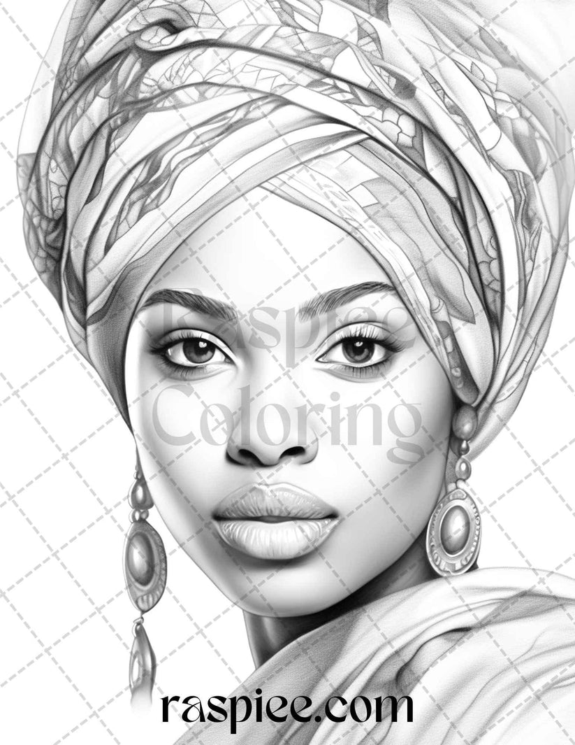 40 Beautiful African Women Grayscale Coloring Pages Printable for Adul