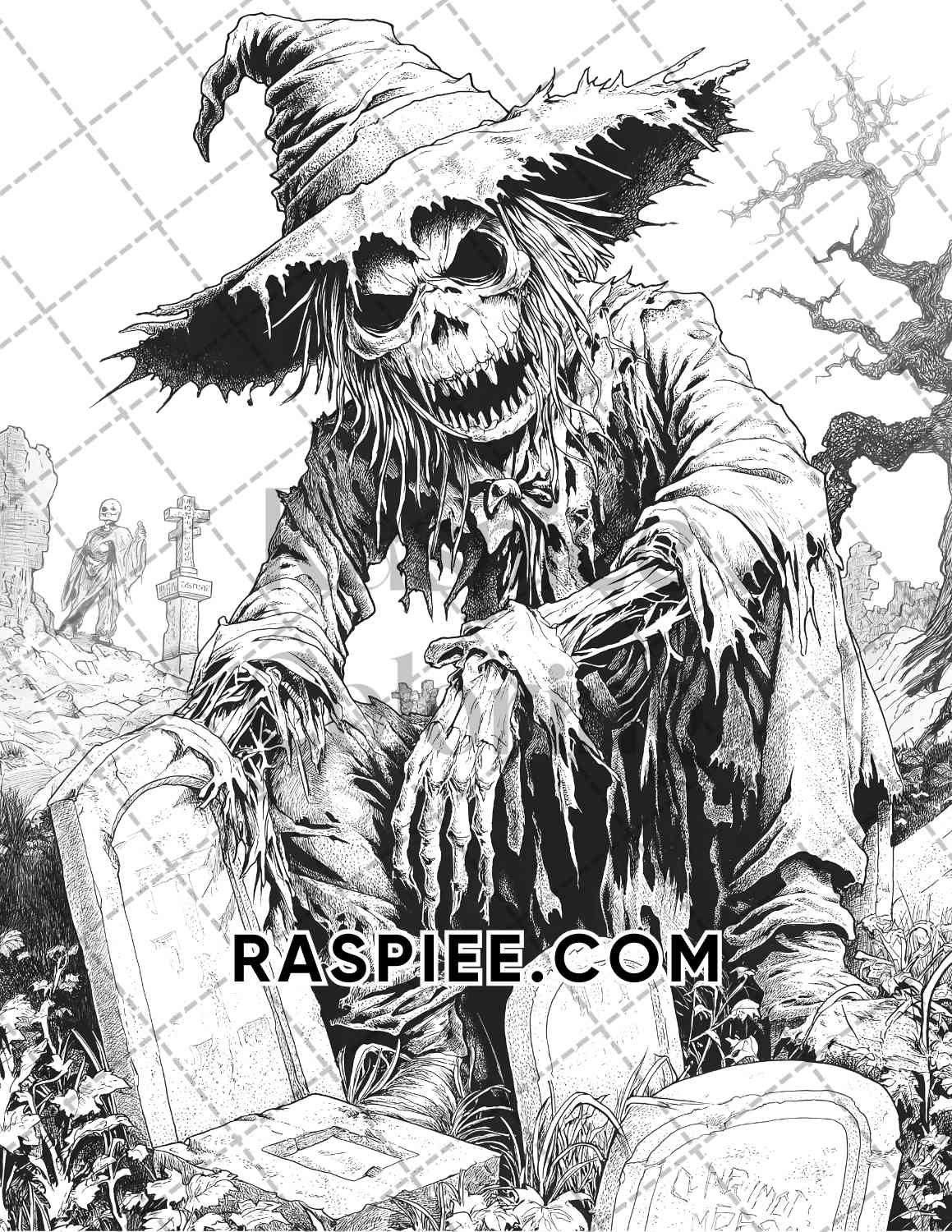 Horror Scarecrow Halloween Adult Coloring Pages Printable PDF Instant Download