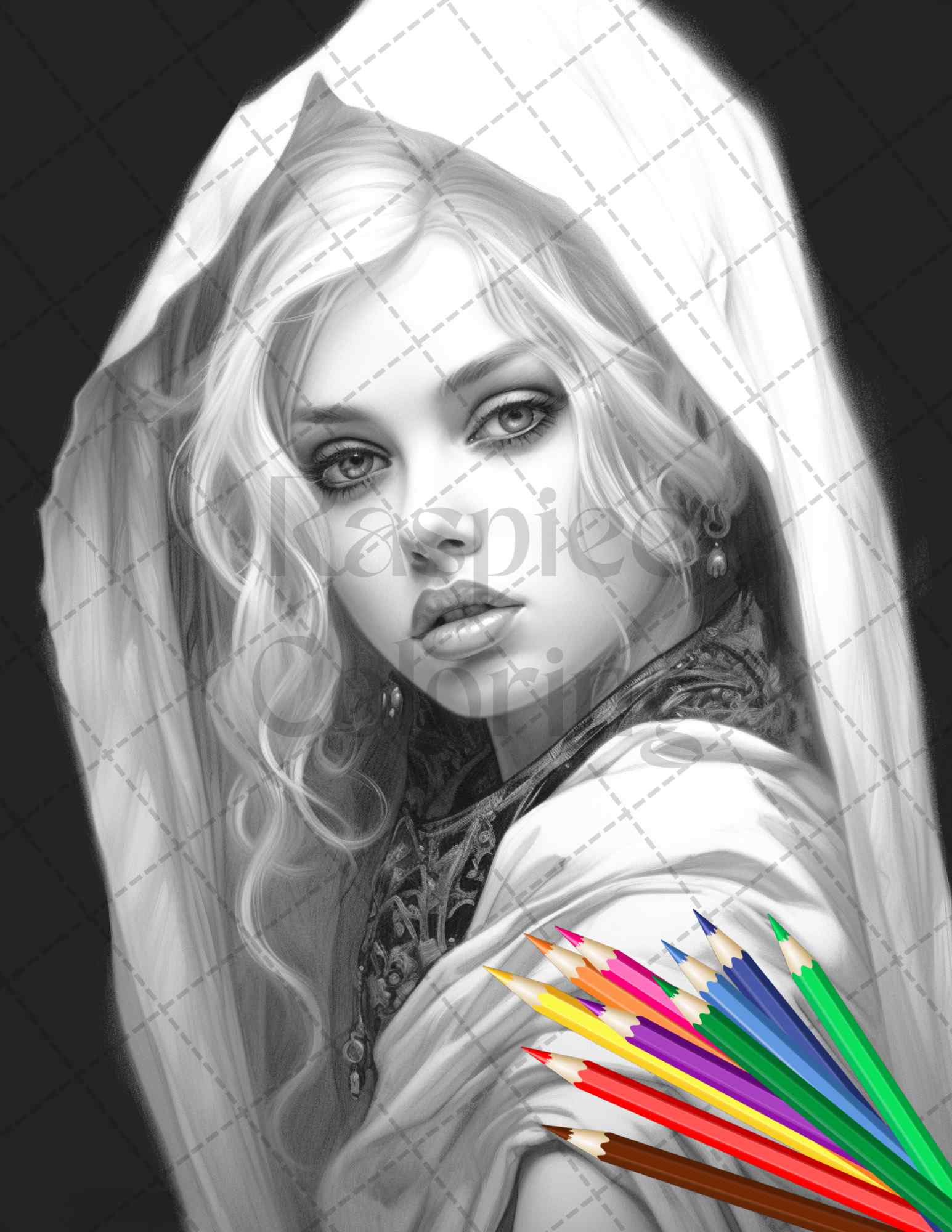 25 Gothic Glamour Girl Grayscale Coloring Pages - Instant Download - P in  2023