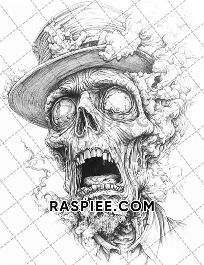 Victorian Zombies Halloween Adult Coloring Pages Printable PDF