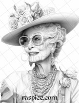 40 Fashionista Grandma Grayscale Coloring Pages Printable for Adults ...