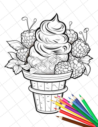 52 Printable Ice Cream Desserts Coloring Pages for Adults and Kids, Gr ...