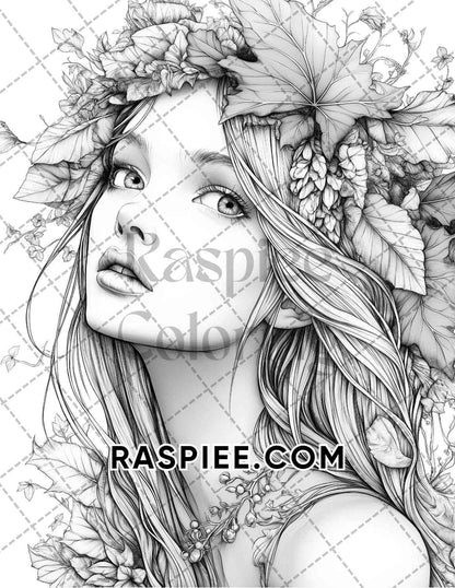 Fairy Beauties Portrait Adult Coloring Pages Printable PDF Instant Download