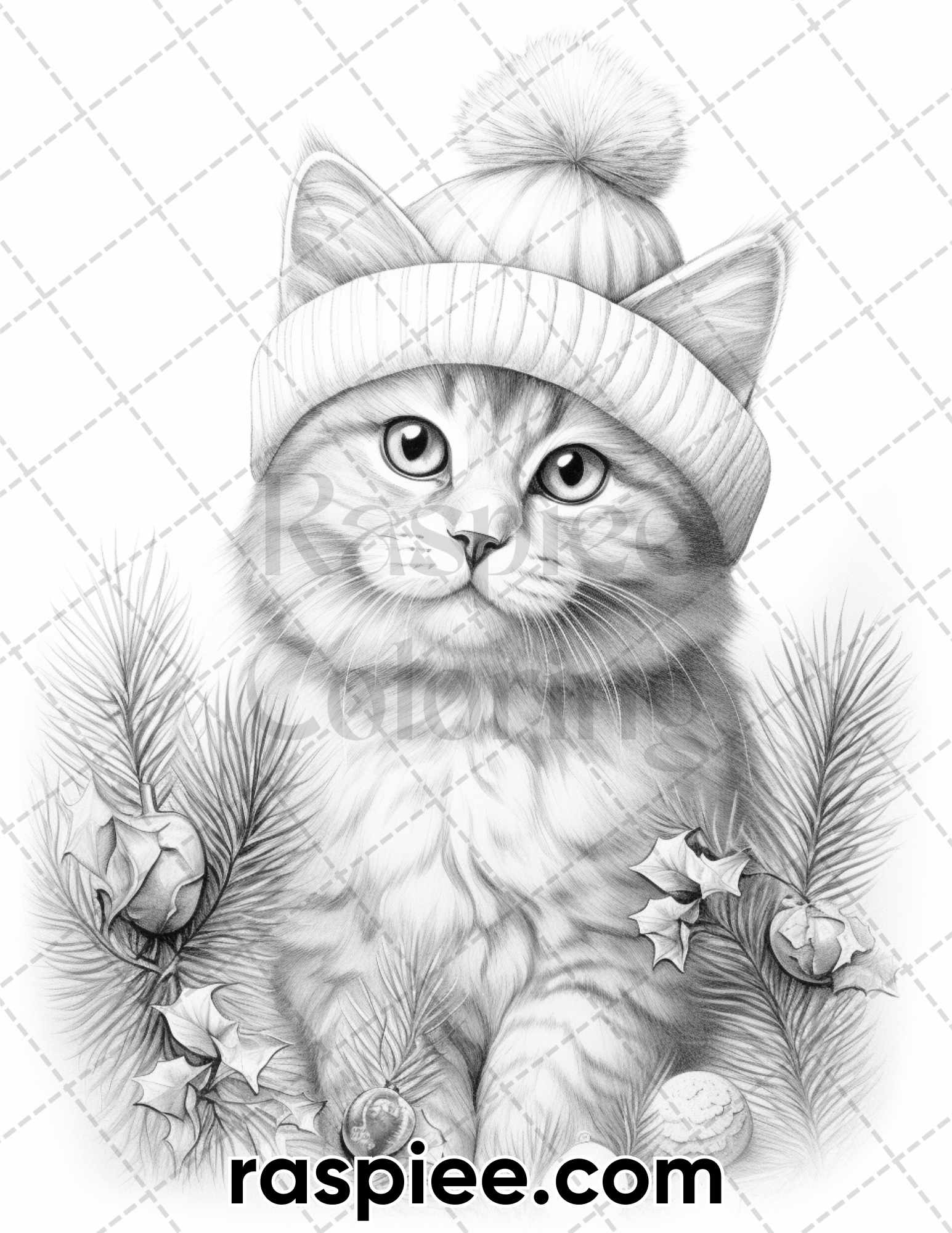 Christmas Cats Grayscale Coloring Page, Adult Coloring Book Cat Illustration, Xmas Cat Coloring Sheet for Download, Winter Cat Coloring Pages, Winter Animal Coloring Pages, Christmas Coloring Pages, Xmas Coloring Pages, Christmas Coloring Book Printable, Holiday Coloring Pages, Pet Coloring Pages, Kitten Coloring Pages