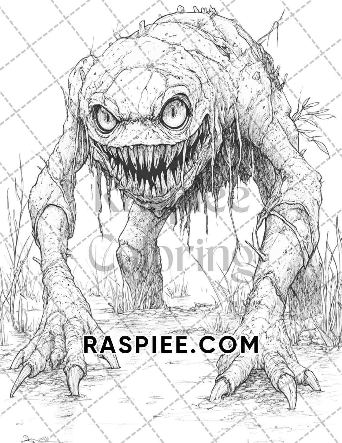 coloring pages scary monsters Nightmarish Creatures Halloween Adult Coloring Pages Printable PDF Ins – RASPIEE