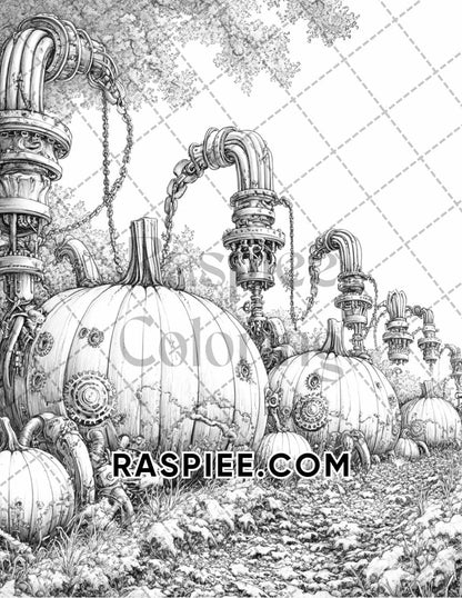 Steampunk Halloween Adult Coloring Pages Printable PDF Instant Download